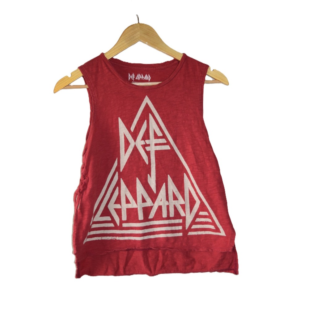 Lucky Brand Def Leppard Tank Top Womens XS Red Excellent Side Tie Graphic Tee